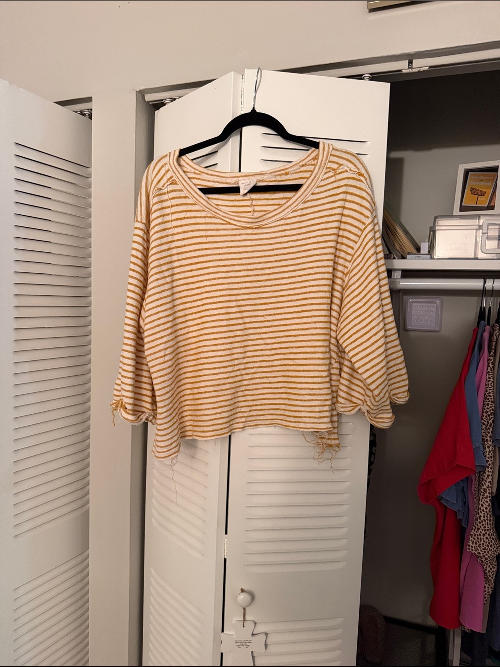 Striped Yellow Cream Cropped Long-Sleeve Top